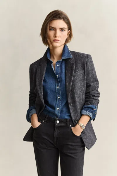 Gant Pinstriped Hourglass Blazer In Charcoal Melange