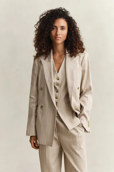 Gant Pinstriped Linen Blend Blazer In Brown