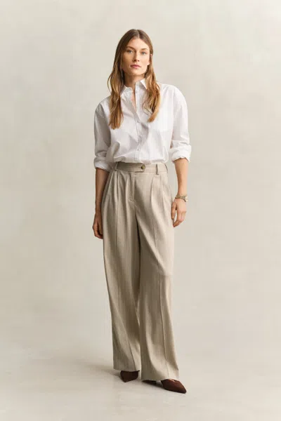 Gant Pinstriped Linen Blend Pants In Neutral