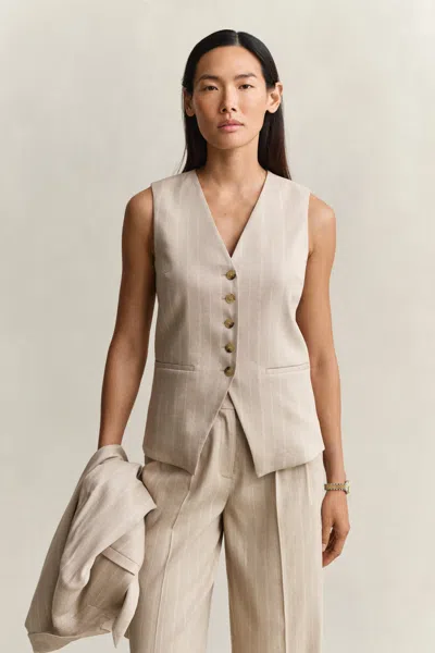 Gant Pinstriped Linen Blend Vest In Brown