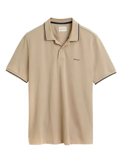 Gant Piped Polo Shirt In Neutral