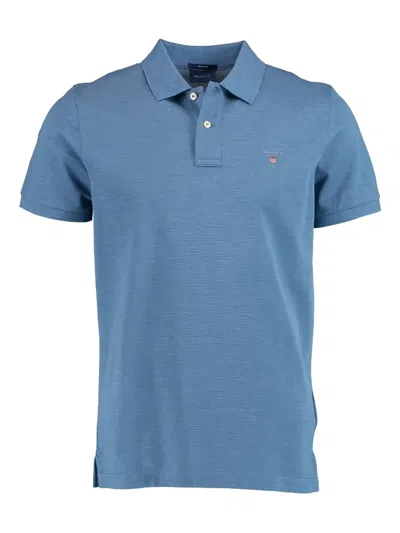 Gant Pique Short-sleeve Shirt In Blue
