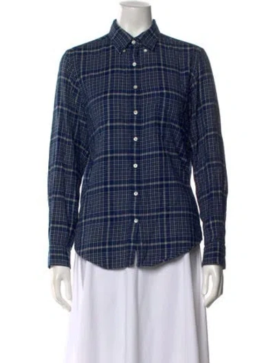Pre-owned Gant Plaid Print Long Sleeve Button-up Top In Blue