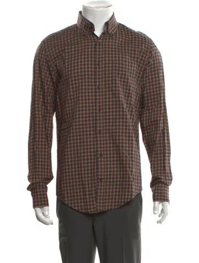 Pre-owned Gant Plaid Print Long Sleeve Dress Shirt In Brown