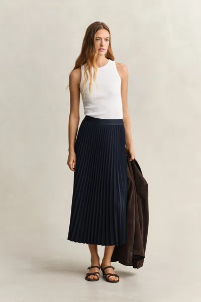 Gant Pleated Midi Skirt In Blue