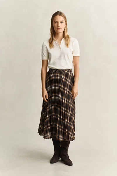 Gant Pleated Midi Skirt In Deep Brown