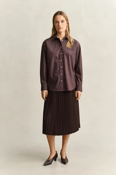 Gant Pleated Midi Skirt In Deep Brown