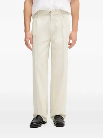 Gant Pleated-front Relaxed Fit Trousers In Neutral