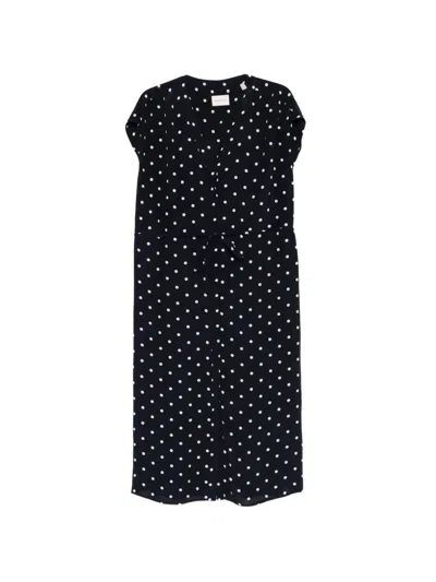 Gant Polka-dot Long-sleeve Midi Dress In Black
