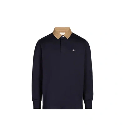 Gant Polo Manches Longues En Coton In Blue