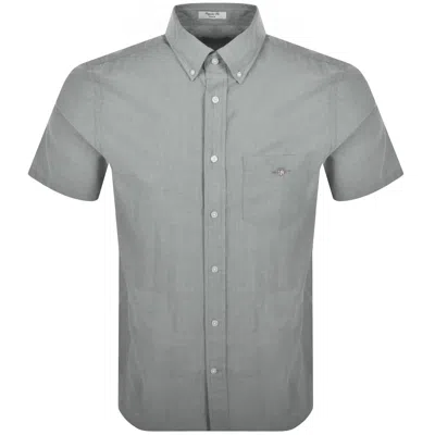 Gant Poplin Short Sleeved Shirt Moss Green In Gray