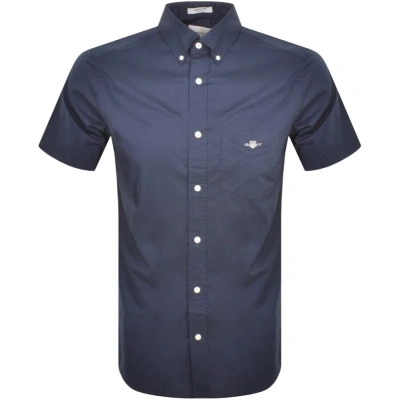 Gant Poplin Short Sleeved Shirt Navy In Blue