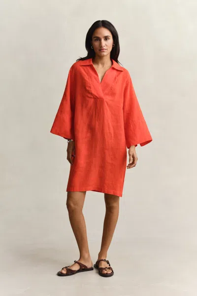 Gant Popover Linen Dress In Red