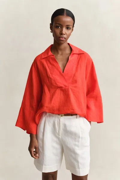 Gant Popover Linen Shirt In Orange