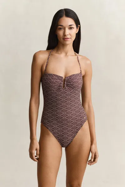 Gant Printed Padded Swimsuit In Brown