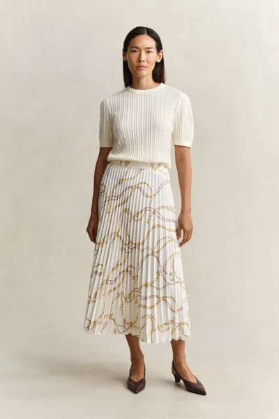 Gant Printed Pleated Midi Skirt In White