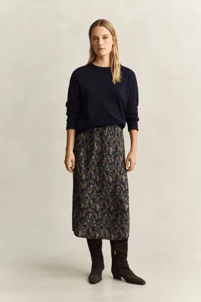 Gant Printed Pleated Skirt In Evening Blue