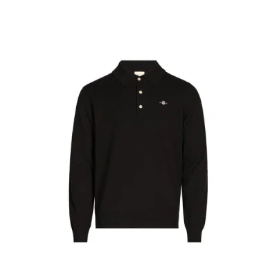 Gant Pull Col Polo En Laine In Black