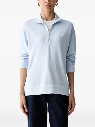 Gant Quarter-zip Logo-embroidered Sweater In Blue