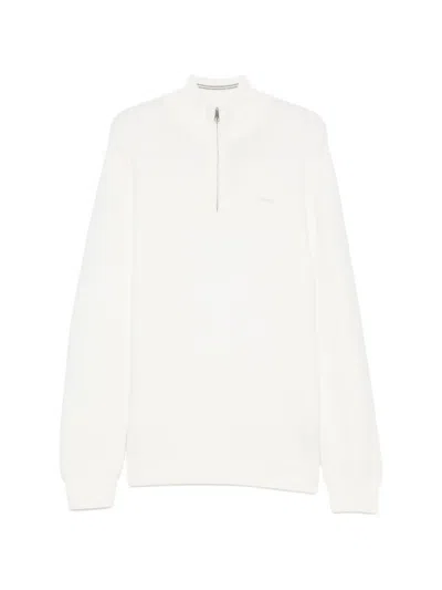 Gant Quarter-zip Ribbed-knit Sweater In White