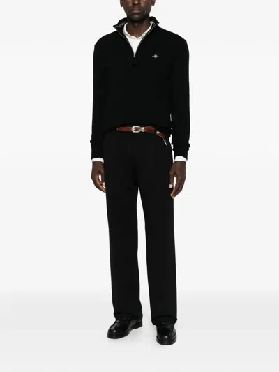 Gant Quarter-zip Wool Sweater In Black