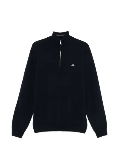 Gant Quarter-zip Wool Sweater In Blue