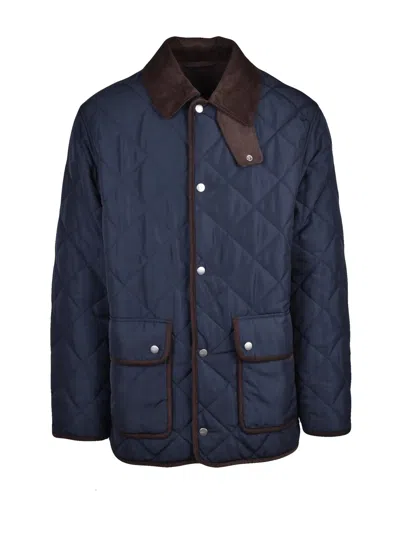 Gant Quilted Fleece Overcoat With Corduroy Trim And Snap Closure In Blue