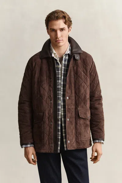 Gant Quilted Suede Jacket In Brown