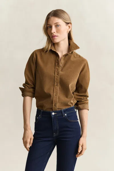 Gant Regular Corduroy Shirt In Brown