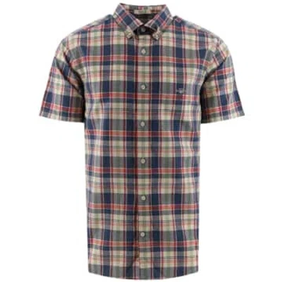Gant Regular Fit Checked Cotton Linen Short Sleeve Shirt In Multi