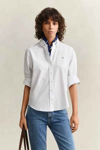 Gant Regular Fit Classic Striped Oxford Shirt In White