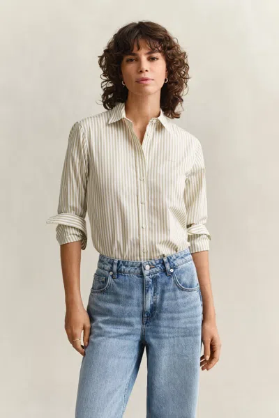 Gant Regular Fit Classic Striped Poplin Shirt In Multi