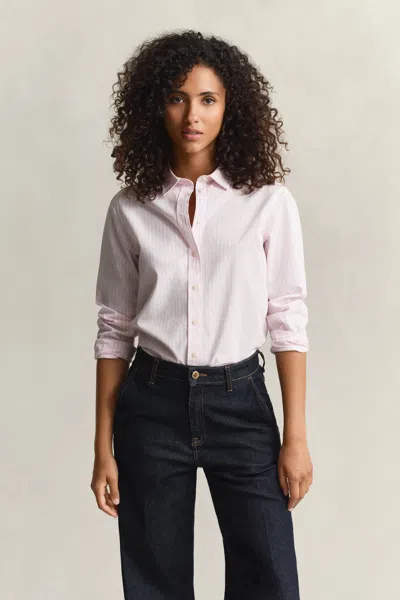 Gant Regular Fit Classic Striped Poplin Shirt In Pink