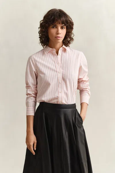 Gant Regular Fit Classic Striped Poplin Shirt In Pink