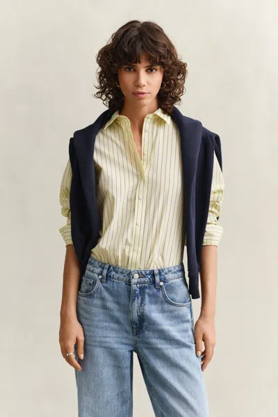 Gant Regular Fit Classic Striped Poplin Shirt In Yellow