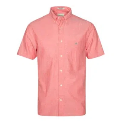 Gant Regular Fit Cotton Linen Short Sleeve Shirt In Pink