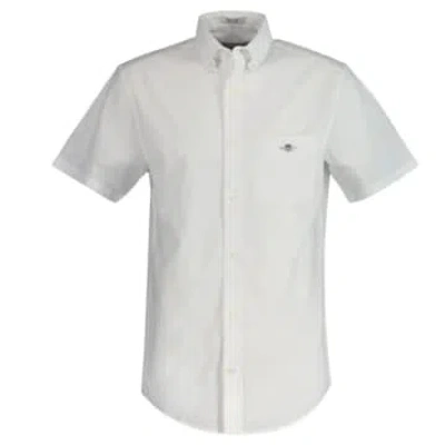 Gant Regular Fit Cotton Linen Short Sleeve Shirt In White