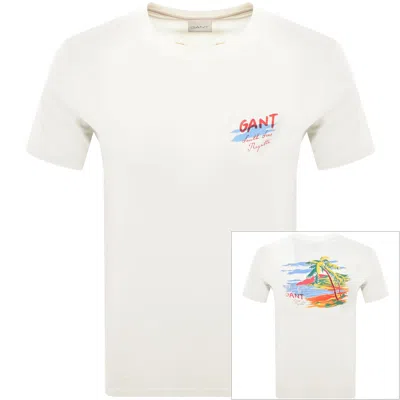 Gant Regular Fit Graphic T Shirt Cream
