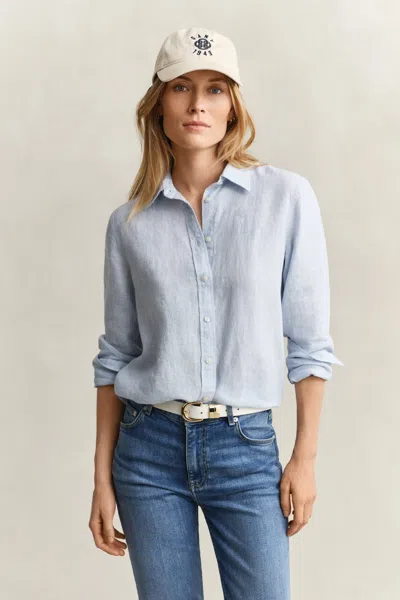 Gant Regular Fit Linen Shirt In Blue