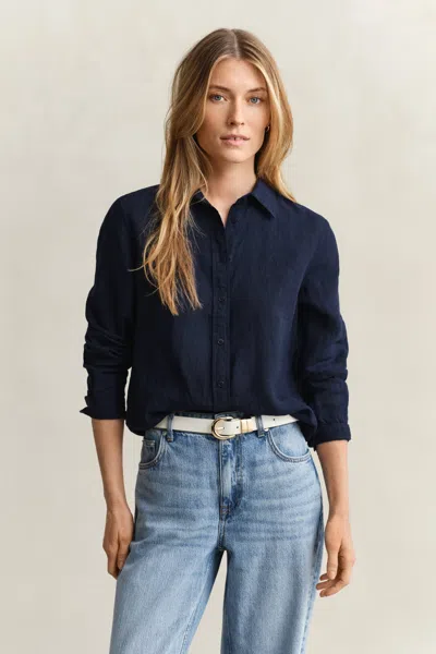 Gant Regular Fit Linen Shirt In Blue