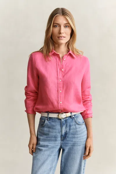 Gant Regular Fit Linen Shirt In Pink