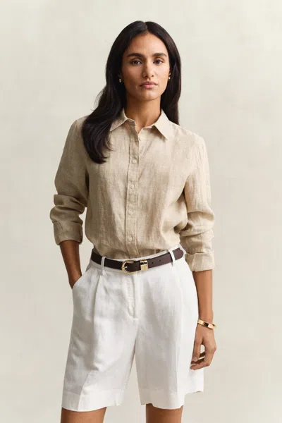 Gant Regular Fit Linen Shirt In Purple