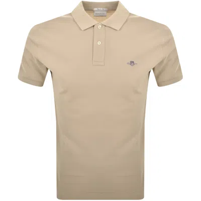 Gant Regular Fit Shield Pique Polo T Shirt Beige