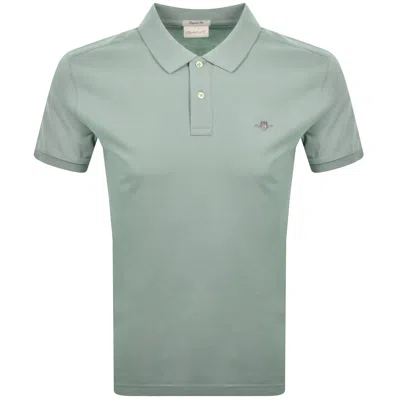 Gant Regular Fit Shield Pique Polo T Shirt Grey In Green
