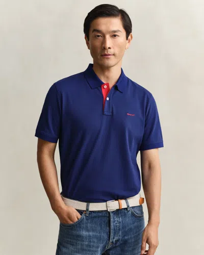 Gant Regular Fit Short Sleeve Contrast Pique Rugger In Blue