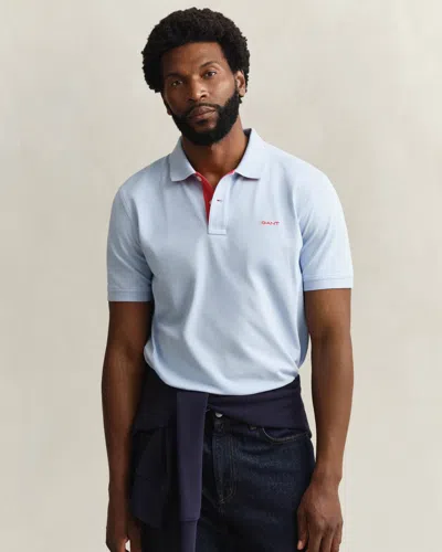 Gant Regular Fit Short Sleeve Contrast Pique Rugger In Blue