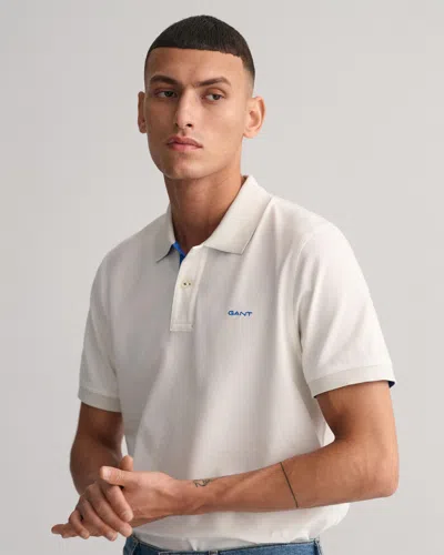 Gant Regular Fit Short Sleeve Contrast Pique Rugger In Gray