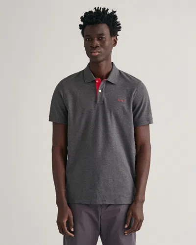 Gant Regular Fit Short Sleeve Contrast Pique Rugger In Gray
