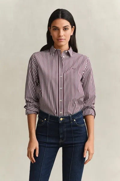 Gant Regular Fit Striped Classic Poplin Shirt In Multi