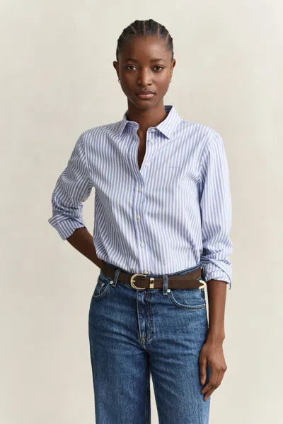 Gant Regular Fit Striped Classic Poplin Shirt In Blue